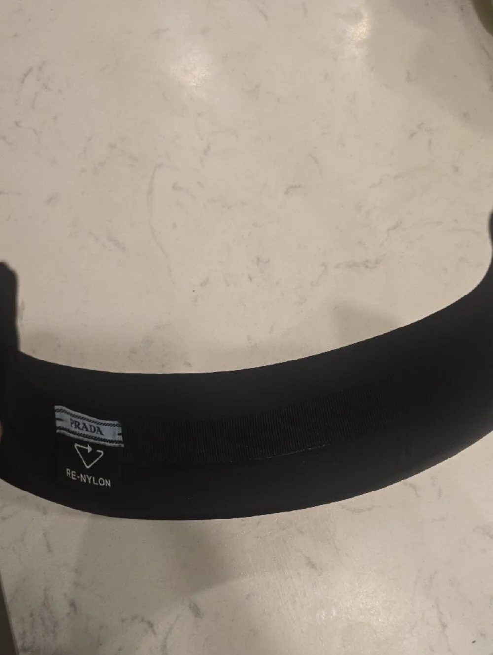 Prada Black Headband with Silver Triangular Logo